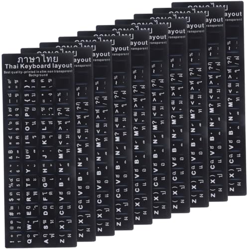 jojofuny キーボードスキン 10個入り 黒色PVC製 つや消し黒地に白文字 ユニバーサルコンピュータプロテクター ノートパソコン用キーボードレイアウト更新用