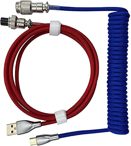 Huyayaya USB toTypeCコイルケーブルコイルケーブルはメカニカルキーボード用に取り外し可能, ダークブルーレッド