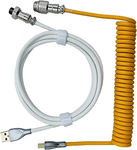 Huyayaya USB toTypeCコイルケーブルコイルケーブルはメカニカルキーボード用に取り外し可能, イエローホワイト