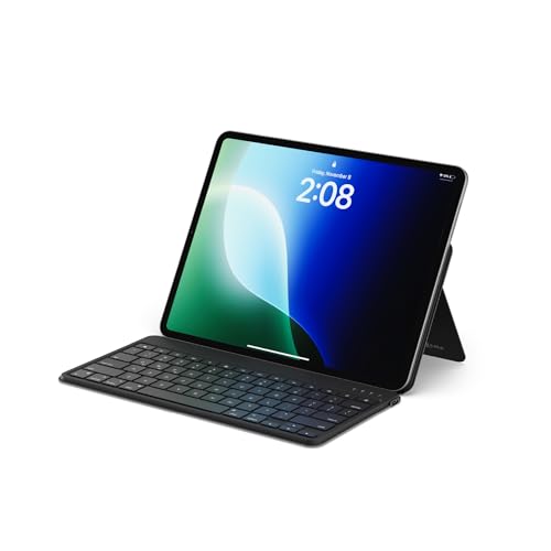 Satechi OntheGo™ コンパクト 無線 Bluetooth ワイヤレスキーボード、調整可能スタンド、マルチペアリング対応最大3台接続、USB-C充電式、エルゴノミック、US QWERTY 配列 – ブラック