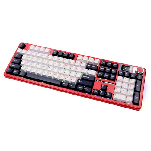 XEANIXIE AULA F108 Pro トリプルモード対応 メカニカルキーボードBluetooth、2.4GHz、USB有線対応、Gasket構造、8000mAh大容量バッテリー、1.14インチスマートディスプレイ＆ノブ搭載、FR4金メッキプレート採用（紅顔黛）