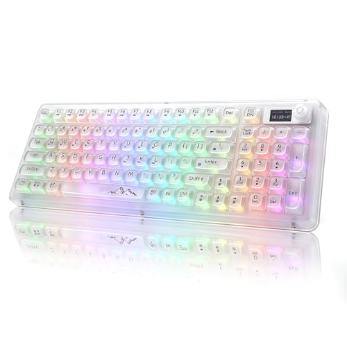 Valour Doer V99 ゲーミングキーボード メカニカル 半透明キーボード 3モード接続(BT5.0/USB-C/2.4G) ホットスワップ ガスケット構造 RGBバックライト Win／Mac対応 98キー メカニカルキーボード ワイヤレス 潤滑済みスイッチ リニア軸 無線 半透明 ホワイト ディスプレとノブ付き RS099
