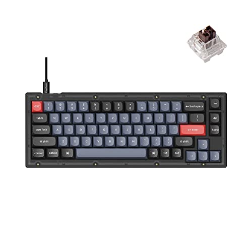 Keychron V2 有線カスタムメカニカルキーボード 65%レイアウト QMK/VIA プログラム可能なマクロ ホットスワップ可能なK Pro ブラウンスイッチ Mac Windows Linux対応 (つや消しブラック - 半透明) Keychron V2 QMK 65% Keyboard