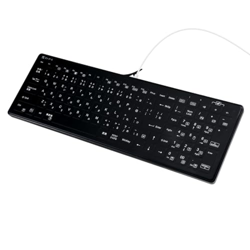 Anyty 防水耐油式 有線キーボード ブラック シームレス設計 アルコール消毒可能 工場・医療・飲食店向け 3R-WOKB01 (ブラック)