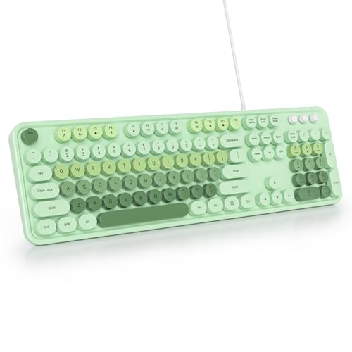 SbocKeeb レトロパンクキーボード フルサイズ タイプライター グリーンキーボード フローティングキーデザイン 有線USB 折りたたみ式スタンド付き PC/Mac/ノートパソコン/コンピューターキーボードに対応 (グリーン)