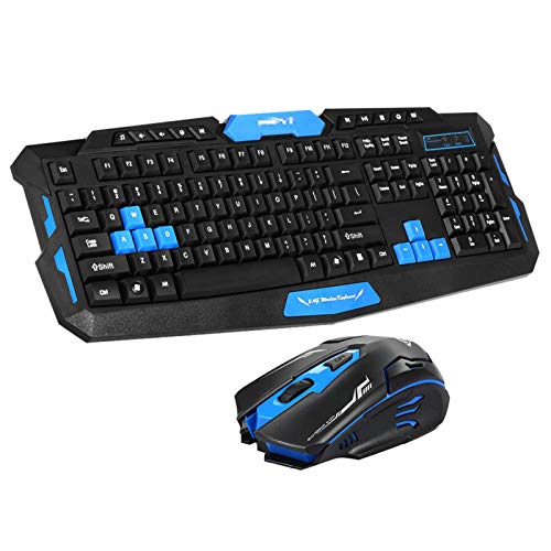 ZhaoGangLi キーボードワイヤレスゲーミングキーボードマウスコンボ仕事用 ゲーム用 Windows Mac OS対応 在宅勤務 (Size:One Size; Color:Black&blue) M7985EUGTF1