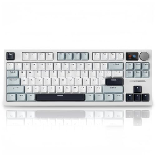 JUNENTER LT84 ワイヤレスメカニカルキーボード、75%ホットスワップカスタムLEDバックライトゲーミングキーボード、スマートスクリーン&ノブ付き、トライモードBT5.0/2.4G/Type-C有線クリーミーキーボードガスケットマウントNKRO TKLキーボード (ブルー)