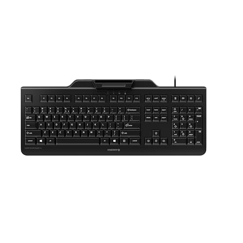 Cherry Secure Board 1.0 - USBキーボード - スマートカードリーダー - 有線 - GS認証 - QWERTYセキュリティキーボード - ブラック JK-A0400EU-2