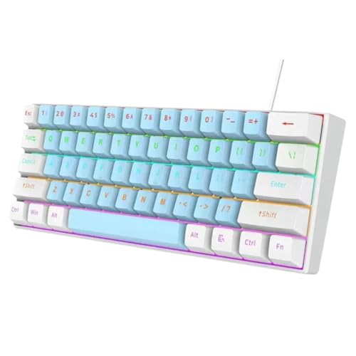 HtptxQsdk 60% ゲーミングキーボード RGB バックライト付き 61 キー超コンパクト人間工学に基づいた防水機械的感触オフィスキーボード 5420 と互換性(White-Black) HtptxQsdk960