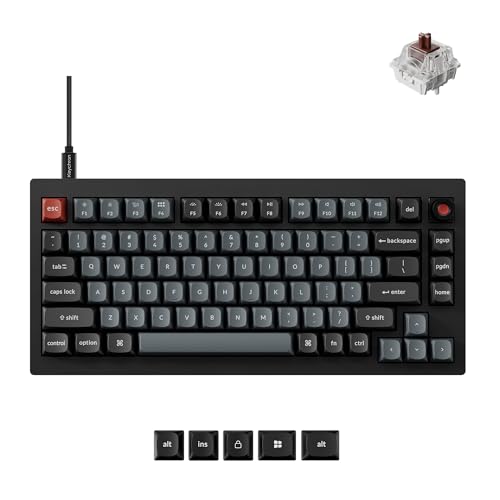 Keychron V1 8K 75%有線メカニカルキーボード ノブ付き QMK/VIA プログラム可能 Keychron Super Brown Switchでホットスワップ可能 ポーリングレート 8000Hz Mac Windows Linux用RGBバックライト V1W-D3