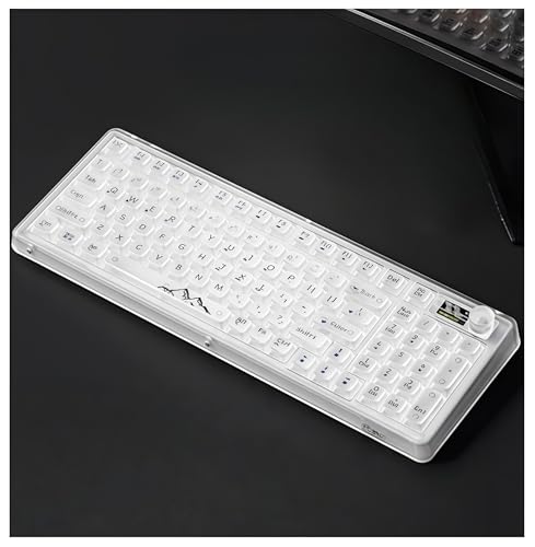 HJJ キーボード 透明 V99 透明メカニカルキーボード ワイヤレス Bluetooth トライモード接続 ミュート 1.2mmシングルキースロットPCB ホットスワップ可能なキースイッチ 5000mAhバッテリー Windows/Macデュアルシステム (【3モード接続 - 多機能ディスプレイ】RGBミュージックリズムに対応 - 静音軸,V99Pro - マットホワイト)