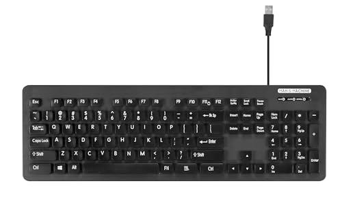 Man & Machine LCOOL キーボード (ブラック) - オープンスタイル、洗濯可能、バリューキーボード。簡単にロック可能。 LCOOL/B7