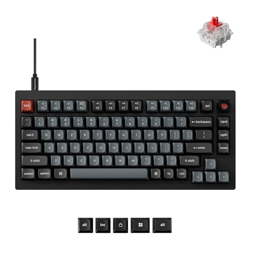 Keychron V1 8K 75%有線メカニカルキーボード ノブ付き QMK/VIA プログラム可能 Keychron Super Red Switchでホットスワップ可能 ポーリングレート 8000Hz Mac Windows Linux用RGBバックライト V1W-D1