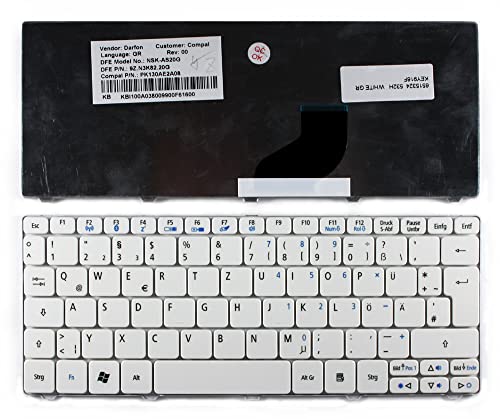 Power4Laptops ドイツ製レイアウト ホワイト 交換用 ノートパソコン キーボード ゲートウェイ LT2114u対応
