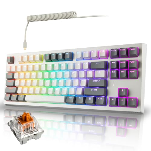 TECWARE (テックウェア) Phantom+ Elite 87 Key RGB メカニカル ゲーミングキーボード LEDバックライト ユニバーサルホットスワップ 有線&無線 3モード接続 トッキーサウンド ホワイト エリート レイスブラウン TWKB-PE87PZT-WHWBR