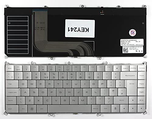 Power4Laptops UK レイアウト バックライト シルバー 交換用 ノートパソコン キーボード Dell Adamo Pearl 13-A101対応