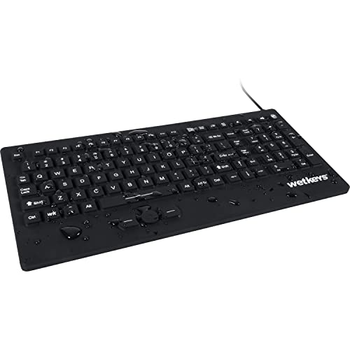 WetKeys 高耐久フルサイズ洗濯可能キーボード 堅牢な工業グレード トラックポインターとオン/オフスイッチ (USB) (ブラック) | KBWKRC105SPi-BK