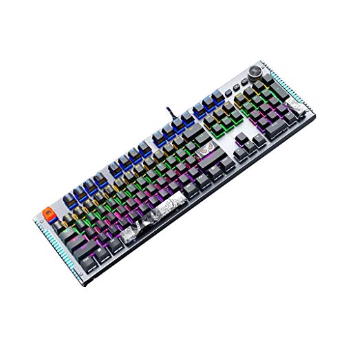 U5GAAALPPQ9 ノートパソコンキーボード メカニカルゲーミングキーボード フルサイズ 104キー メタルプレート 有線 LED レインボー ゲーミング バックライト マルチメディアキー コンピューターキーボード (色: ブラック) op1/12145