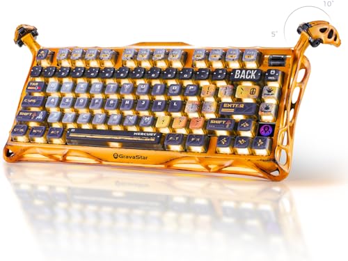 GravaStar Mercury K1 Pro ゲーミングキーボード 無線 ワイヤレス 75%レイアウト テンキーレス ホットスワップ Bluetooth接続 ガスケット搭載 RGBライト 半アルミ製筐体 8000mAhバッテリー 音量コントロール グラバスター US配列 メカニカルキーボード Windows/Mac用 ウェザリングイエロー