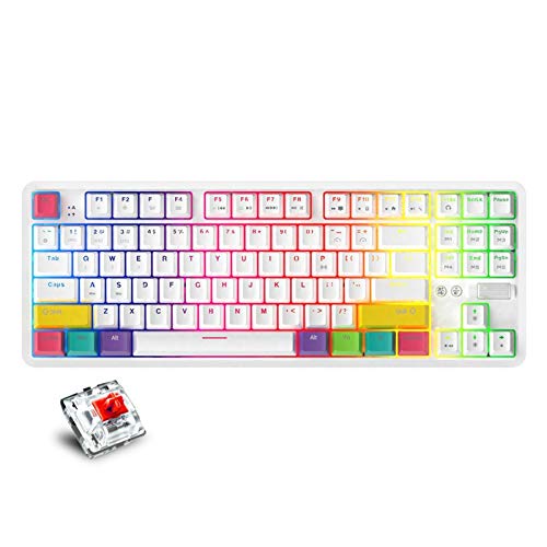 XiaomeiHan ゲーミングキーボード有線デュアルモードキーボードRGB 87キーメカニカルゲームキーボード静音設計 PC用キーボード 長時間稼働 テレワーク リモート 在宅勤務 (Size:One Size; Color:White+red) D8072CTJNC1