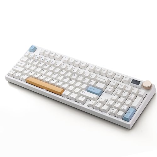 keydous NJ98 ワイヤレス カスタム メカニカル キーボード スクリーンノブ付き 96% ホットスワップ可能 RGB キーボード Mac Windows (ホワイト、バースプレート - ボックス 太郎 アイスクリームプロ)