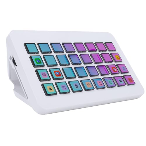 YUEHISY 32キーストリーミングデッキ LCDディスプレイ付き、プログラム可能なマクロキーボードスタジオコントローラー、ライブストリーミング編集用のワンクリックショートカット(ホワイト) YUEHISY1pt64cgvub-12