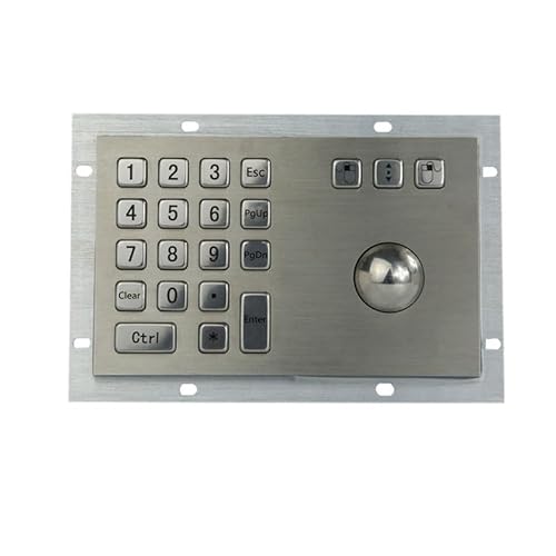 JGBVFFH 18 キー頑丈な破壊行為防止工業用キーボード金属テンキーパッド（トラックボール付き）(PS2 interface)