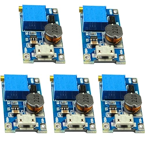 Rasbee 5個セット 2A DC-DC ブーストステップアップ 転換モジュール Micro USBポート 2V-24V to 5V-9V 12V 24V 調整可能 MT3608 LM2577 ブーストモジュール 電圧上昇 パワーボード RSN18664384