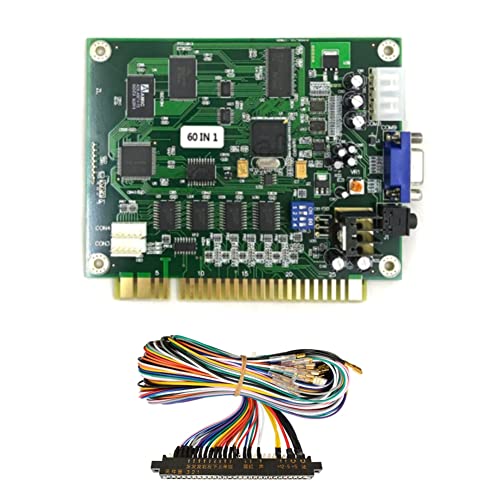Adjivecct 60 in 1 マルチケード PCB ボード アーケードゲームボード 28P ケーブル付き VGA 出力アーケードゲームボード水平 Jammaアーケード用
