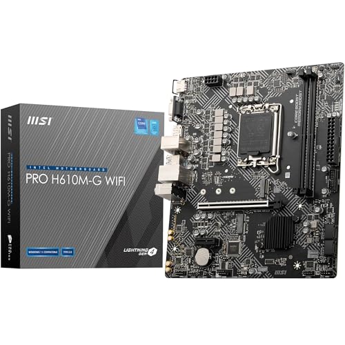 MSI PRO H610M-G WiFiマザーボード、Micro-ATX - Intel Core 14、13、第12世代プロセッサ、LGA 1700 - DDR5メモリーブースト 5600MHz/MAX、PCIe 4.0 x16スロット、M2 Gen3スロット、Wi-Fi 6E、BT 5.3に対応。