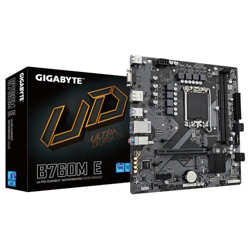 GIGABYTE B760M E マザーボード - 第14世代Intel Core CPU、6+1+1フェーズVRM、最大7200MHz DDR5 (OC)、2xPCIe 4.0 M.2、1GbE LAN、USB 3.2 Gen 1に対応。