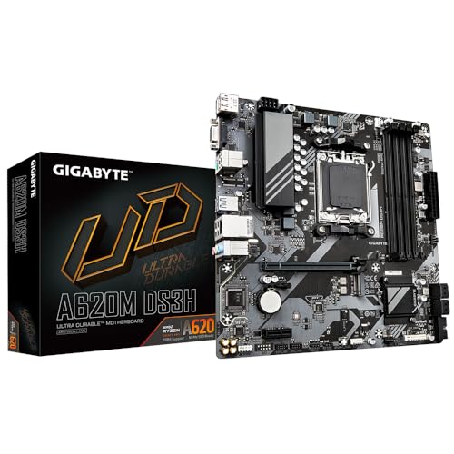 GIGABYTE A620M DS3H マザーボード - AMD Ryzen 8000 CPU、5+2+2フェーズデジタルVRM、最大7600MHz DDR5 (OC)、PCIe 4.0 M.2 x 1、GbE LAN、USB 3.2 Gen 1に対応