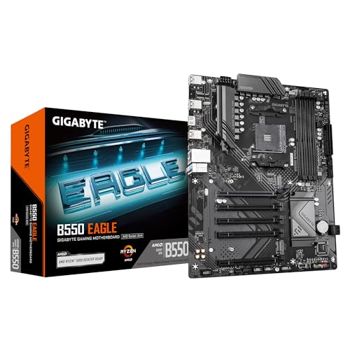 GIGABYTE B550 EAGLEマザーボード - AMD Ryzen 5000 GシリーズCPU、10+3+1フェーズVRM、最大3200MHz DDR4、1xPCIe 4.0 + PCIe 3.0 M.2、1GbE LAN、USB 3.2 Gen 2。
