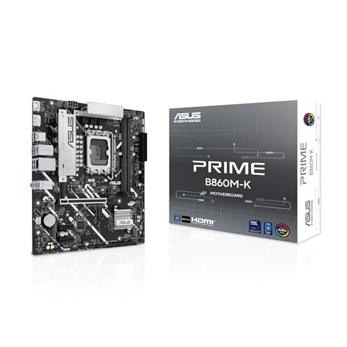 ASUS PRIME B860M-K Intel mATXマザーボード、6+1+1 Discrete MOS、DDR5、PCIe 4.0、2xM.2スロット、Realtek 2.5Gbイーサネット、DisplayPort、HDMI、USB 10Gbps、フロントUSB 5Gbps Type-C。 90MB1JT0-M0EAY0