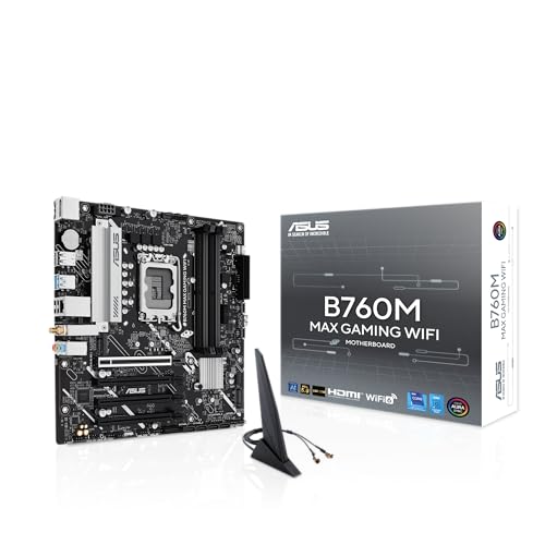 ASUS B760M MAX Gaming WiFi Intel B760 (LGA 1700) mATX マザーボード、高度なAI PC対応、 PCIe 5.0 x16、DDR5、3X M.2、Wi-Fi 6、DisplayPort、HDMI、SATA、USB 10Gbps Type-A、USB 5Gbps Type-C、Aura Sync