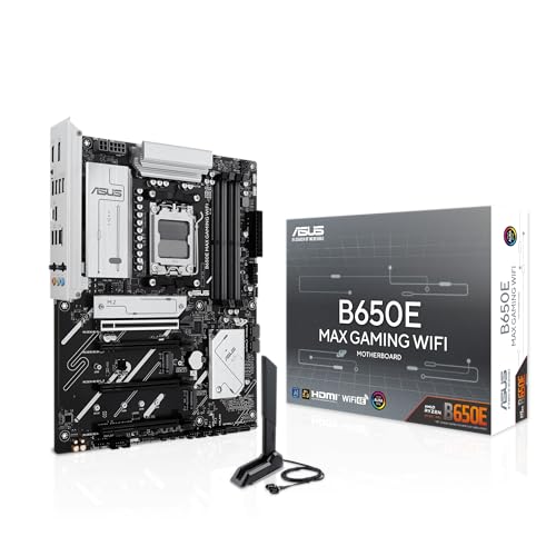 ASUS B650E MAX ゲーミング WiFi AMD B650 ATX マザーボード、DDR5、PCIe 5.0対応、3X M.2スロット、Wi-Fi 6E、Realtek 2.5Gbイーサネット、DisplayPort、HDMI、USB 10Gbps Type-A & Type-C、BIOS Flashback、Aura Sync。