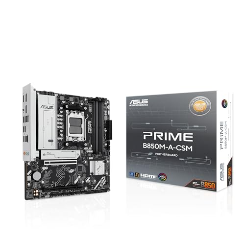 ASUS PRIME B850M-A-CSM、AMD mATXマザーボード、DDR5スロット、PCIe 5.0対応、3 M.2スロット、Ethernet Realtek 2.5Gb、DisplayPort、HDMI、フロントUSB-C 5Gbps、BIOSフラッシュバック、Aura Sync。