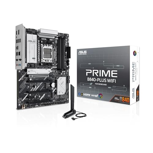 ASUS Prime B840-PLUS WiFi AMD AM5 B840 ATX マザーボード、高度なAI対応、DDR5、PCIe 4.0、3X M.2、Wi-Fi 6E、2.5Gb LAN、DisplayPort、HDMI™、USB 10Gbps Type-A & Type-C®、BIOS Flashback™、Aura Sync RGB。