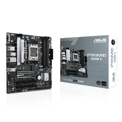 ASUS AMD B650 Micro-ATXマザーボード、DDR5、PCIe 5.0 M.2サポート、2.5Gbイーサネット、DisplayPort、VGA、HDMI、SATA 6Gbps、USB 3.2 Gen 2ポート、フロントUSB 3.2 Gen 1 Type-C、BIOSフラッシュバック、Arua Sync。 90MB1C10-M0EAY0
