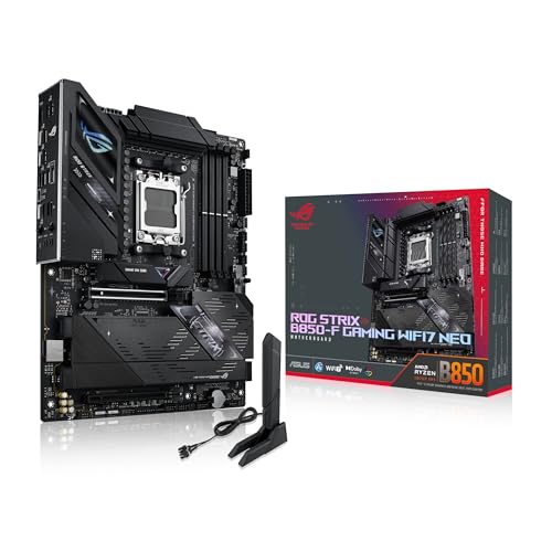 ASUS ROG Strix B850-F GAMING WIFI7 NEO、AMD ATXマザーボード、16+2+2パワーステージ、DDR5スロット、4つのM.2スロット、PCIe? 5.0、3つのUSB 2.0ヘッダー、USB 20Gbps Type-C、WiFi 7、Realtek 5G、Aura Sync RGB。