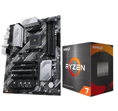 マイクロセンター AMD Ryzen 7 5800XT デスクトッププロセッサ ASUS Prime B550-PLUS AC-HES AM4 ATX マザーボード (デュアル M.2、PCIe 4.0、WIFI5、1Gbイーサネット、SATA 6 Gbps、USB 3.2 Gen 2 Type-C) 5800XTB550PLUSACHES