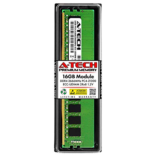 A-Tech 16GB メモリー RAM Dell PowerEdge T340 - DDR4 2666MHz PC4-21300 ECC アンバッファード UDIMM 2Rx8 1.2V - シングルサーバーアップグレードモジュール (SNPVDFYDC/16Gの交換用) SNPVDFYDC/16G-ATC