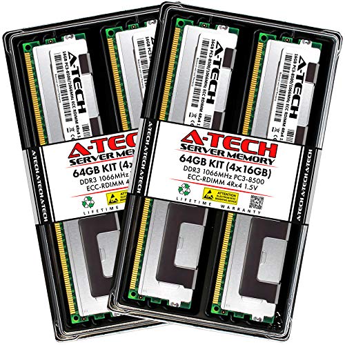 A-Tech 64GB キット (4x16GB) RAM ASUS KGNH-D16 Z8NR-D12 Z9NA-D6C Z9NH-D12 Z9NH-D12/FDR、Z9PG-D16、Z9PP-D24、Z9PR-D16用 | DDR3 1066MHz PC3-855 00 ECC RDIMM 4Rx4 1.5V 登録サーバーメモリアップグレード ASJ993