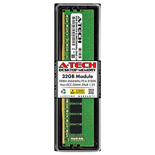 A-Tech 32GB RAM Kingston KCP426ND8/32用 | DDR4 2666MHz PC4-21300 (PC4-2666V) 2Rx8 1.2V Non-ECC UDIMM 288ピン DIMM メモリモジュール