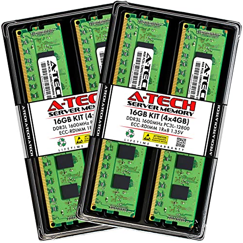 A-Tech 16GB (4 x 4GB) DDR3/DDR3L 1600 MHz PC3L-12800R ECC RDIMM 1Rx8 1.35V ECC Registered DIMM 240ピン サーバー&ワークステーション RAM メモリアップグレードキット AT4G4D3D1600RS8N135V