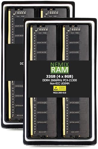 Supermicro NEMIX RAM 32GB (4X8GB) DDR4 2666MHZ PC4-21300 1Rx8 1.2V CL19 288ピン ノンECCアンバッファード UDIMM デスクトップPCメモリキット SUPERMICRO デスクトップゲーミングスーパーワークステーションマザーボード対応 MBD-C9Z390-CG。 MBD-C9Z390-CGW