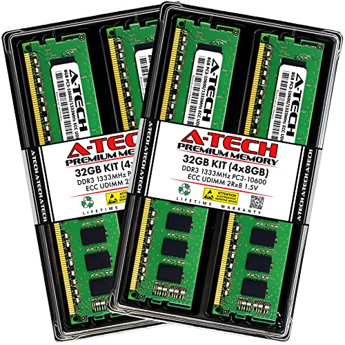 A-Tech 32GB キット (4x8GB) メモリ RAM HP Z420 ワークステーション用 - DDR3 1333MHz PC3-10600 ECC アンバッファード UDIMM 2Rx8 1.5V - サーバー AQW481