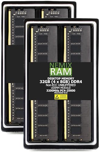 NEMIXRAM NEMIX RAM 32GB (4X8GB) DDR4 3200MHZ PC4-25600 1Rx8 1.2V CL22 288ピン ノンECCバッファード UDIMM デスクトップPCメモリキット MSI PRO B760-P WiFi DDR4マザーボード対応