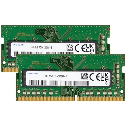 サムスン 32GB (2x16GB) DDR4 3,200MHz PC4-25600 (PC4-3200AA) CL22 SO-DIMM 1Rx8 シングルランク 1.2V 260ピン ノートパソコン、ラップトップ用RAMメモリ