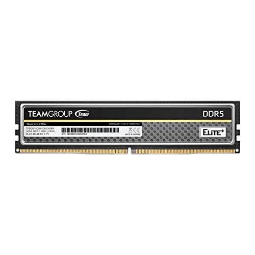 TEAMGROUP Elite Plus DDR5 16GB 5600MHz PC5-44800 CL46 アンバッファード ノンECC 1.1V UDIMM 288ピン デスクトップメモリモジュール RAM (ブラック) - TPBD516G5600HC4601。